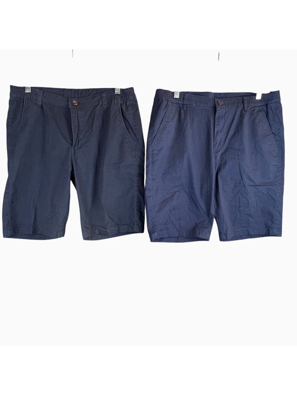 Set Of 2 Mens Dark Navy & Black Cotton Casual Shorts Size 34 Elastic Waistband